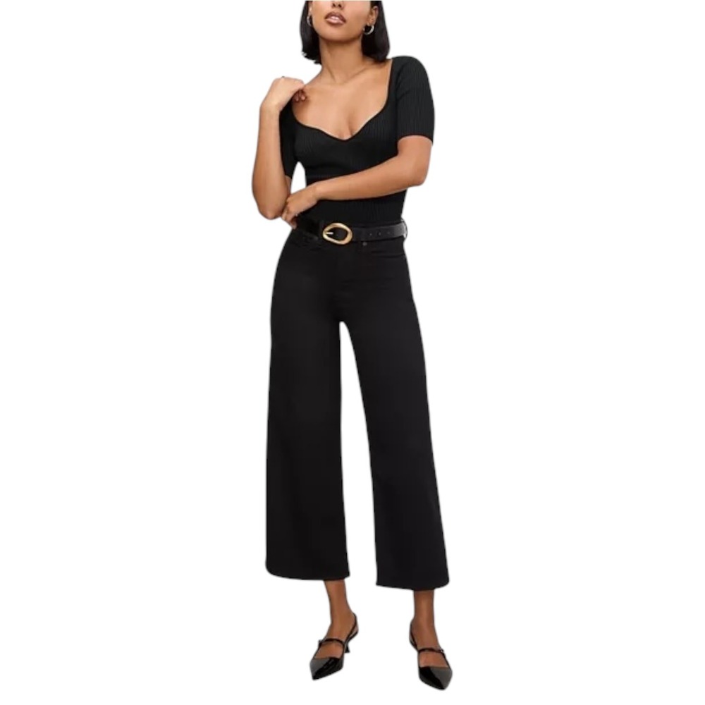Good American Good Waist Palazzo Crop Jeans Black High Rise Wide Leg Size 2/26